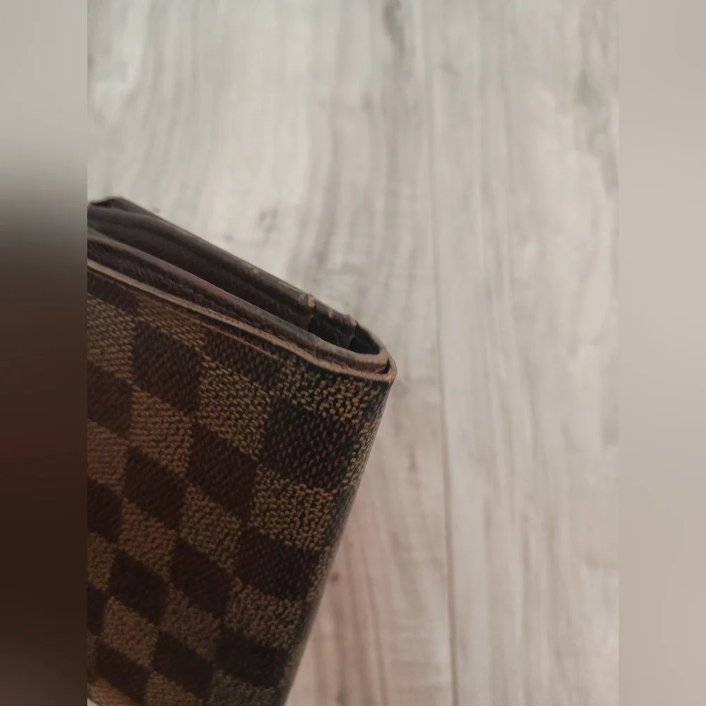 Auth Louis Vuitton LV Damier Vienois Wallet w/ Gold Fittings Canvas Brown